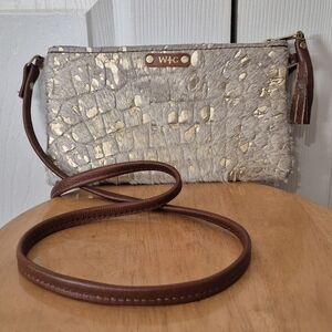 Wild Goose Hair On Hide Leather Crossbody Bag With Gold Flecks